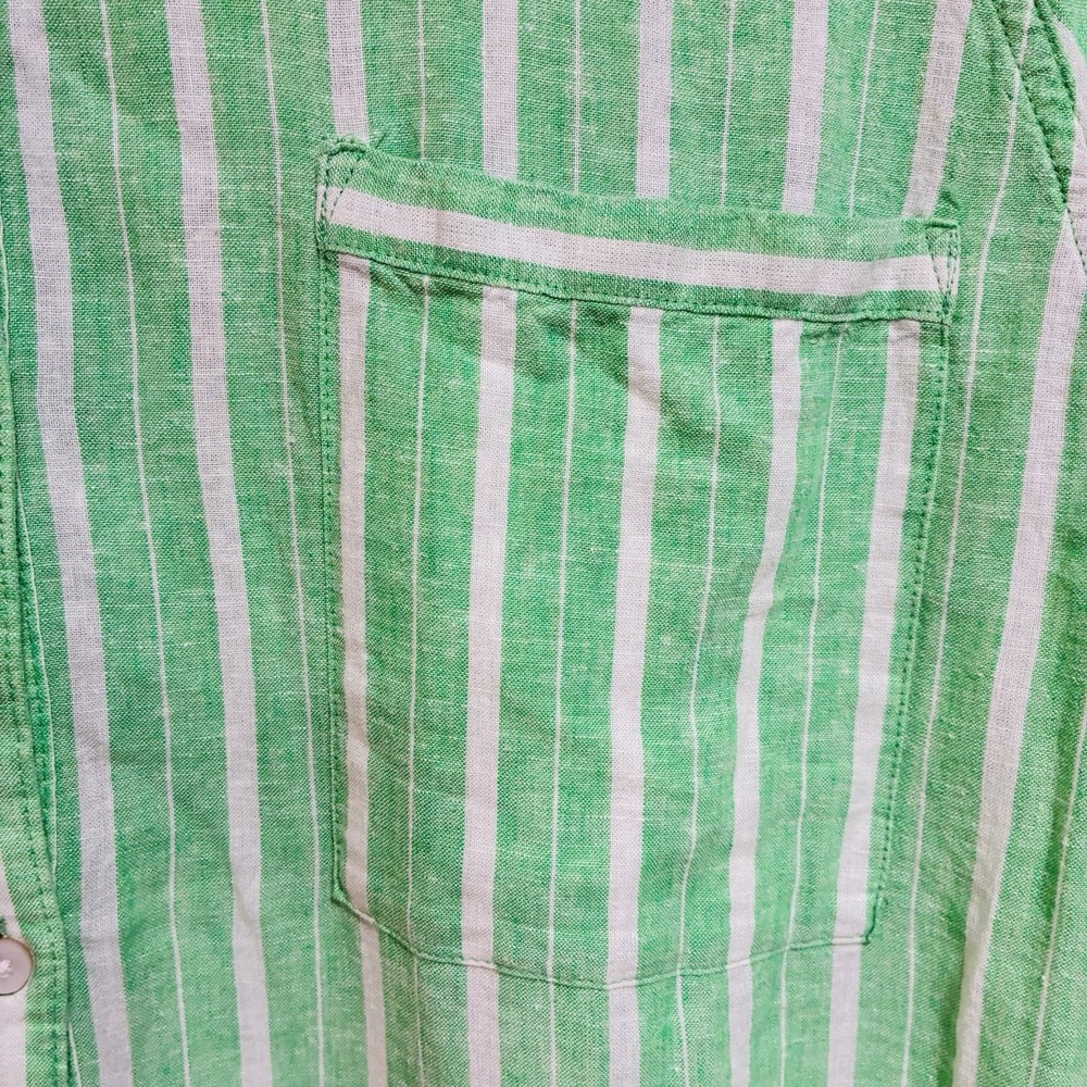 Aerie Pool-To-Party Women Shirt Size XL Linen Blend Green Stripe Oversized - Picture 4 of 13